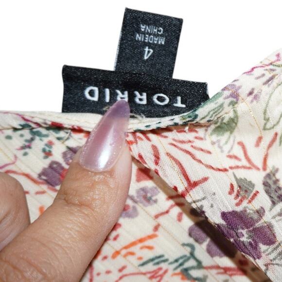 Torrid Boho Floral Tiered Long Sleeve Mini Dress –Size 4 (26/28) – Sheer Overlay - Picture 7 of 9